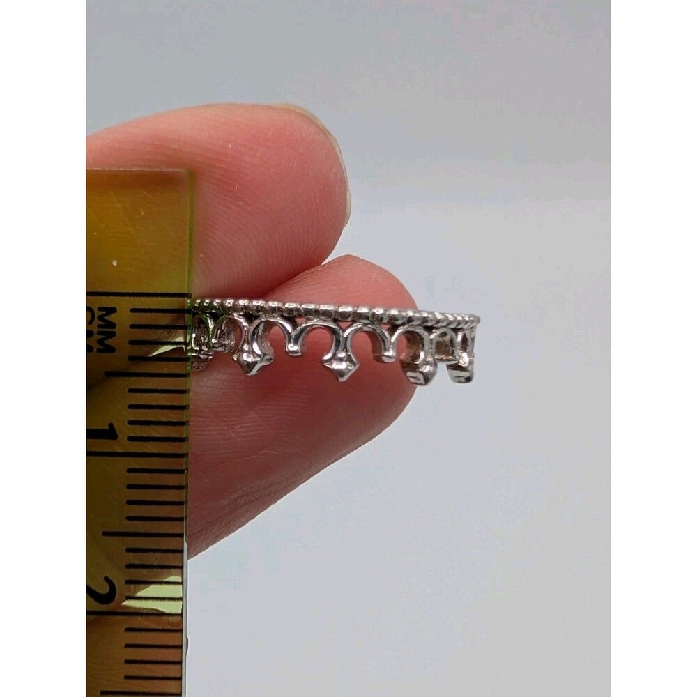 925 Sterling Silver Princess Tiara Crown Ring Milgrain Dainty Minimal - Picture 9 of 10